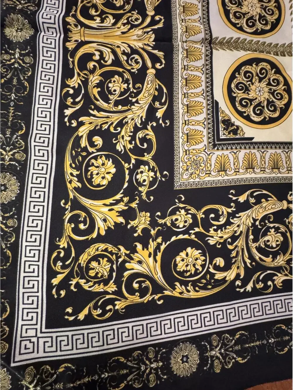 Elegant Black and Gold Ornate Square Scarf 187